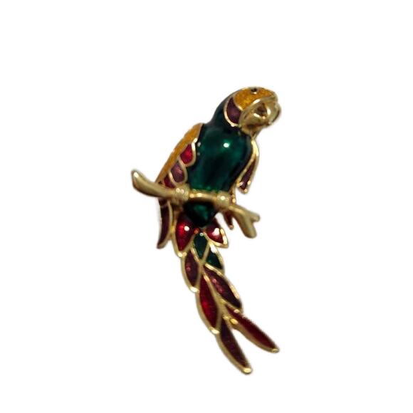Vintage Enamel Parrot Brooch, 2.5" Long - Picture 2 of 11